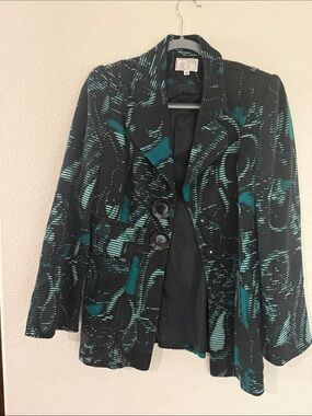 Brand-new Alberto Makali Black and Teal Abstract Pattern Blazer